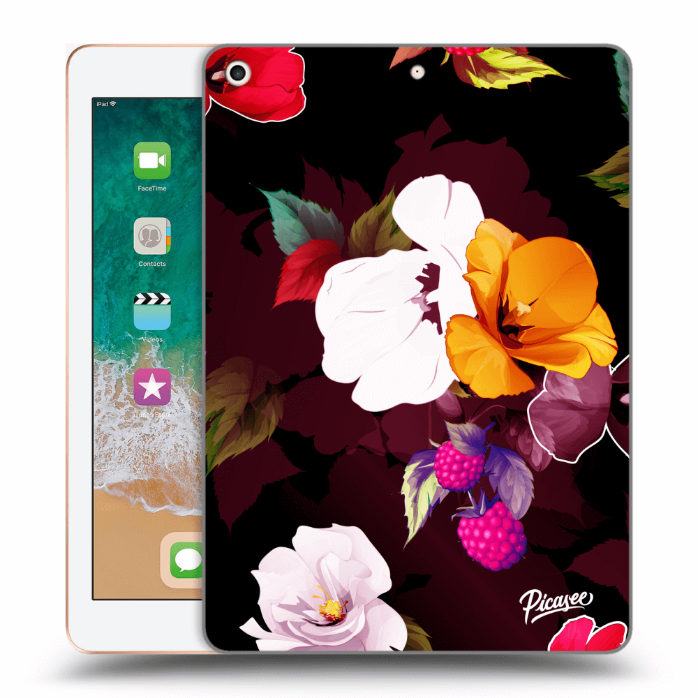 Picasee silikonowe czarne etui na Apple iPad 9.7" 2018 (6. gen) - Flowers and Berries