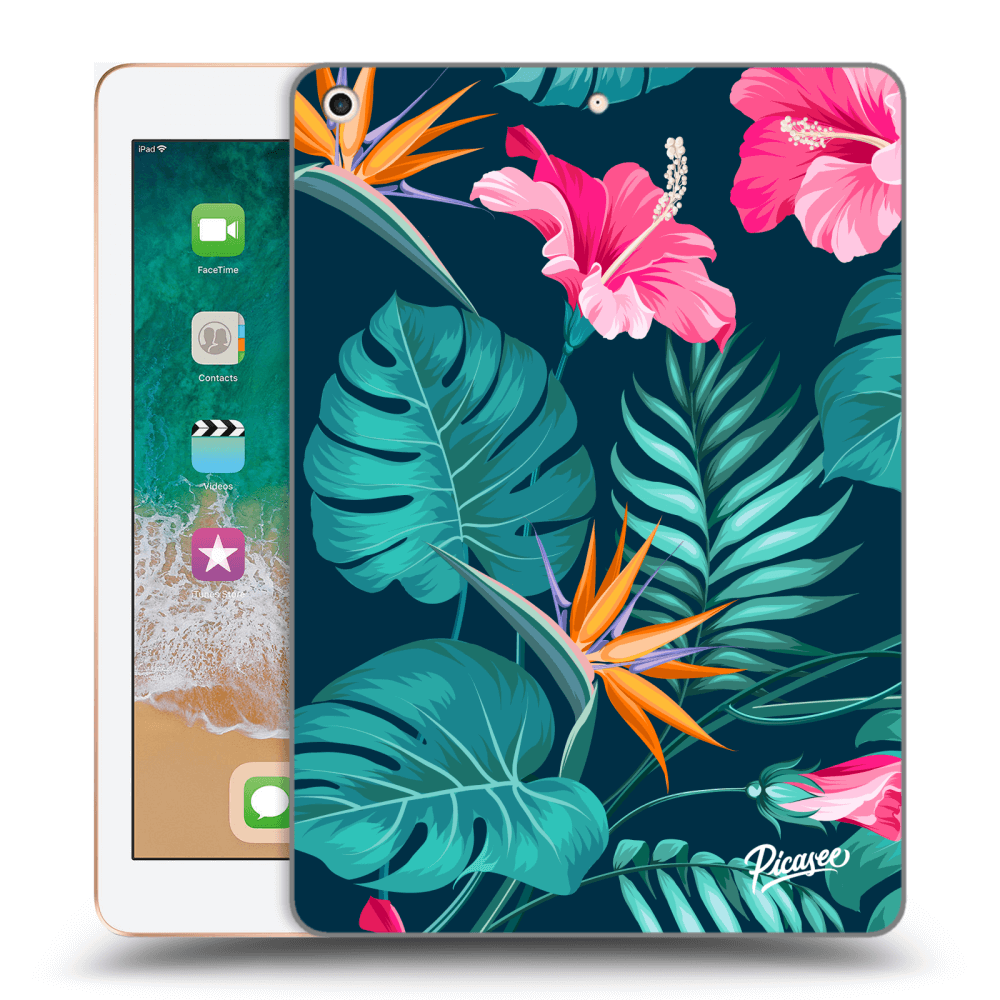 Picasee silikonowe czarne etui na Apple iPad 9.7" 2018 (6. gen) - Pink Monstera