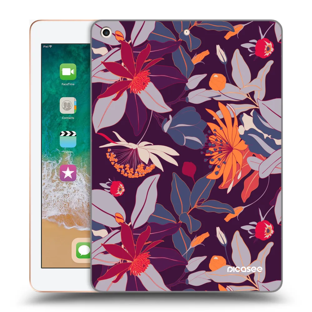 Picasee silikonowe przeźroczyste etui na Apple iPad 9.7" 2018 (6. gen) - Purple Leaf