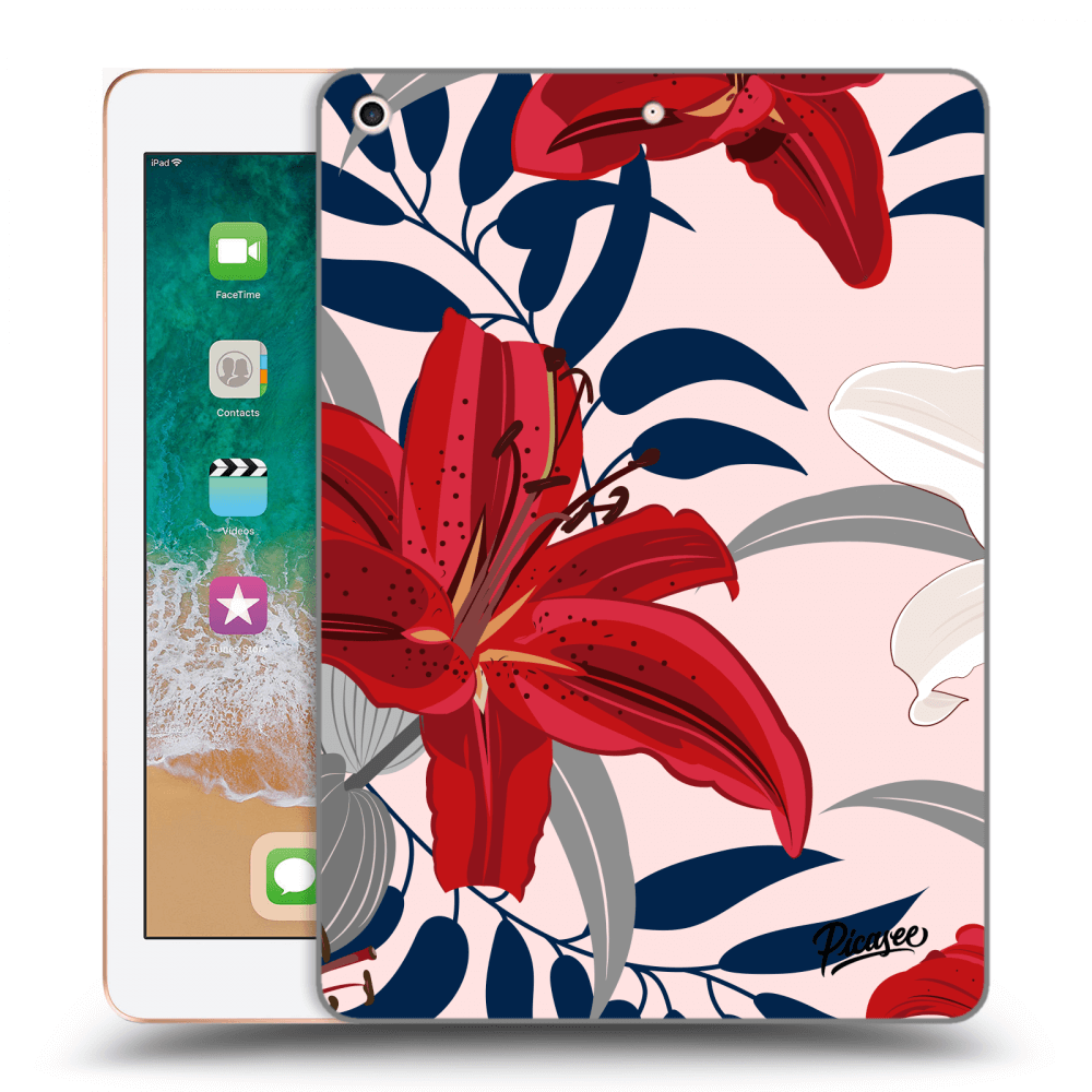 Picasee silikonowe czarne etui na Apple iPad 9.7" 2018 (6. gen) - Red Lily