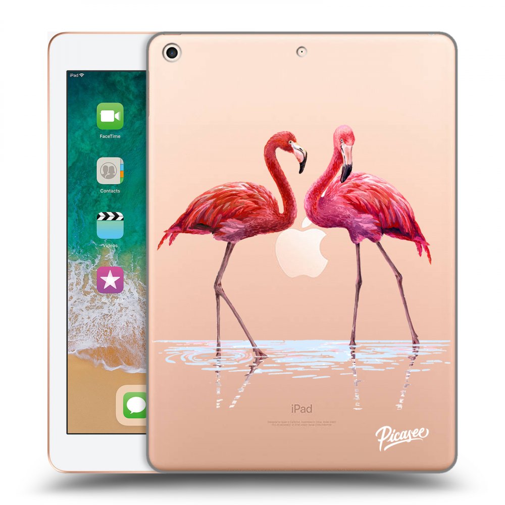 Picasee silikonowe przeźroczyste etui na Apple iPad 9.7" 2018 (6. gen) - Flamingos couple