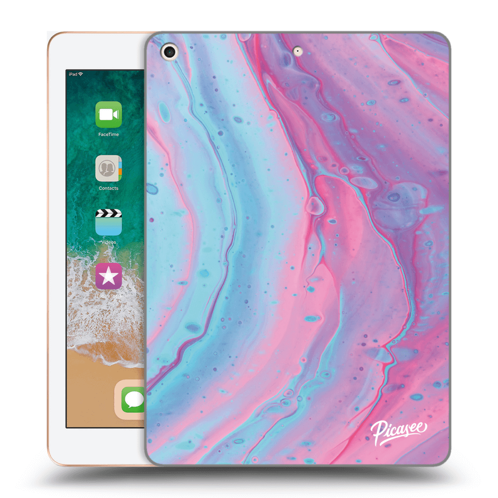 Picasee silikonowe czarne etui na Apple iPad 9.7" 2018 (6. gen) - Pink liquid