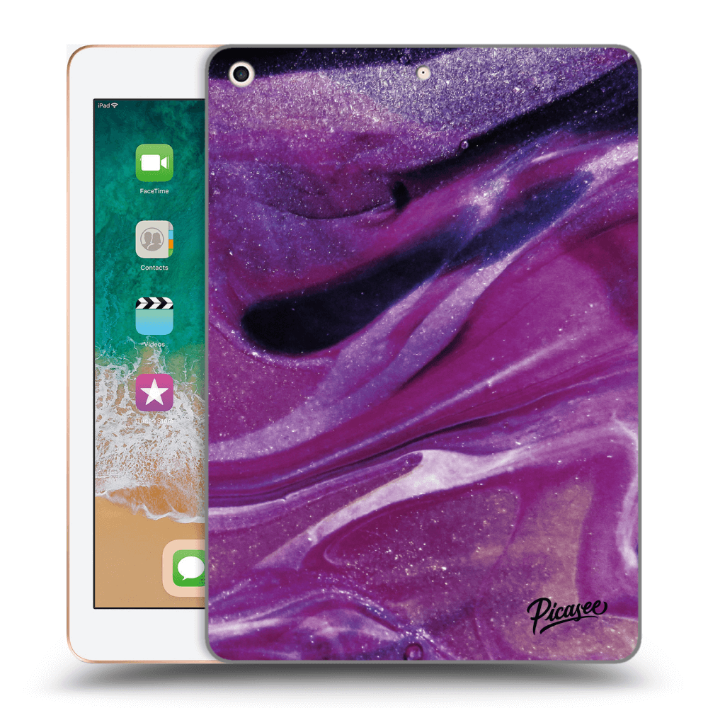 Picasee silikonowe przeźroczyste etui na Apple iPad 9.7" 2018 (6. gen) - Purple glitter