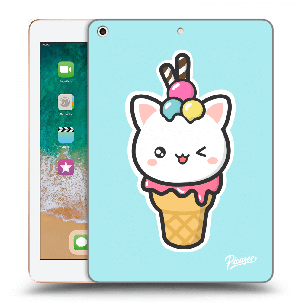 Picasee silikonowe przeźroczyste etui na Apple iPad 9.7" 2018 (6. gen) - Ice Cream Cat