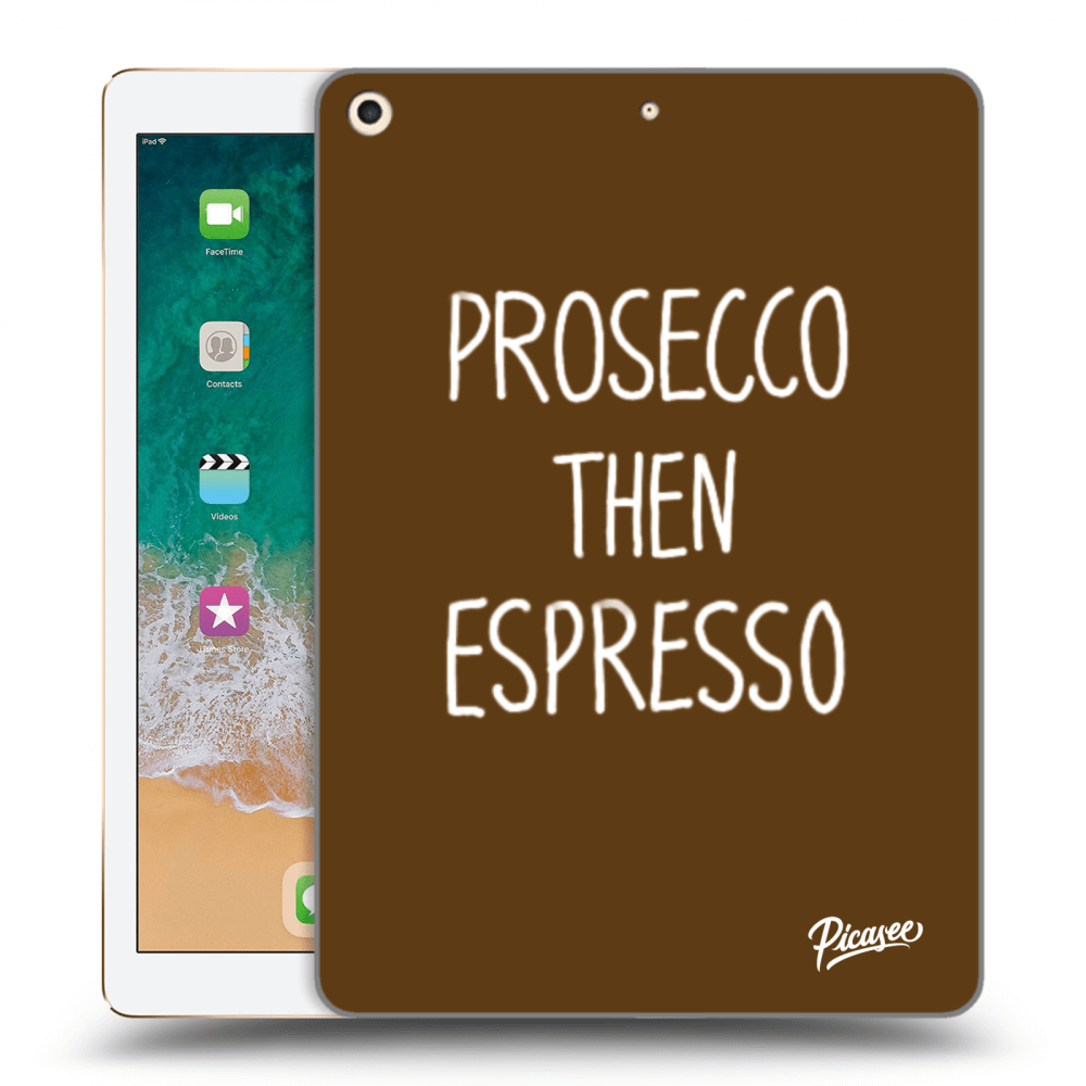 Picasee silikonowe przeźroczyste etui na Apple iPad 9.7" 2017 (5. gen) - Prosecco then espresso