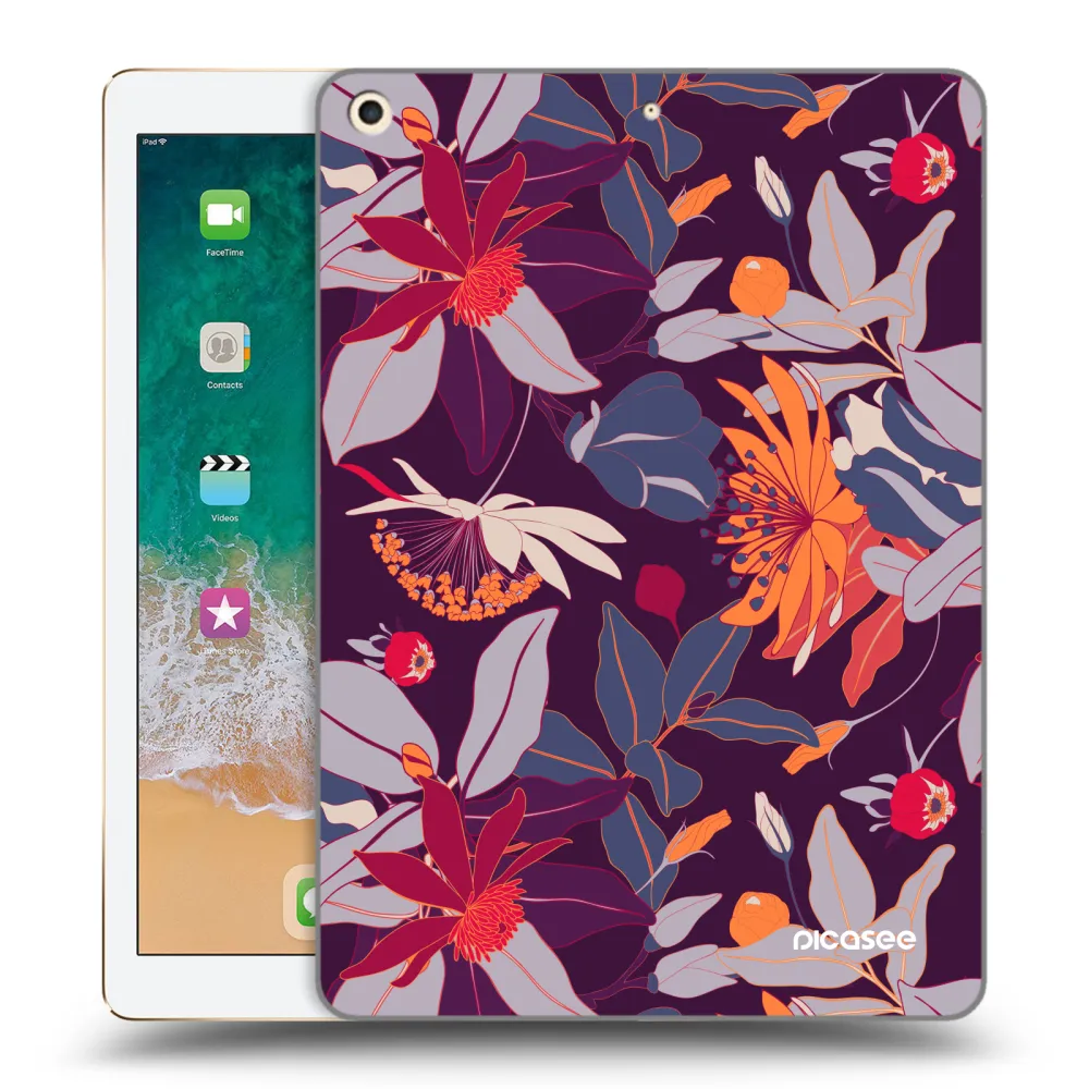 Picasee silikonowe przeźroczyste etui na Apple iPad 9.7" 2017 (5. gen) - Purple Leaf