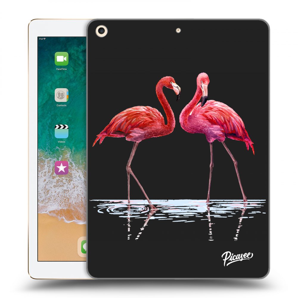 Picasee silikonowe czarne etui na Apple iPad 9.7" 2017 (5. gen) - Flamingos couple