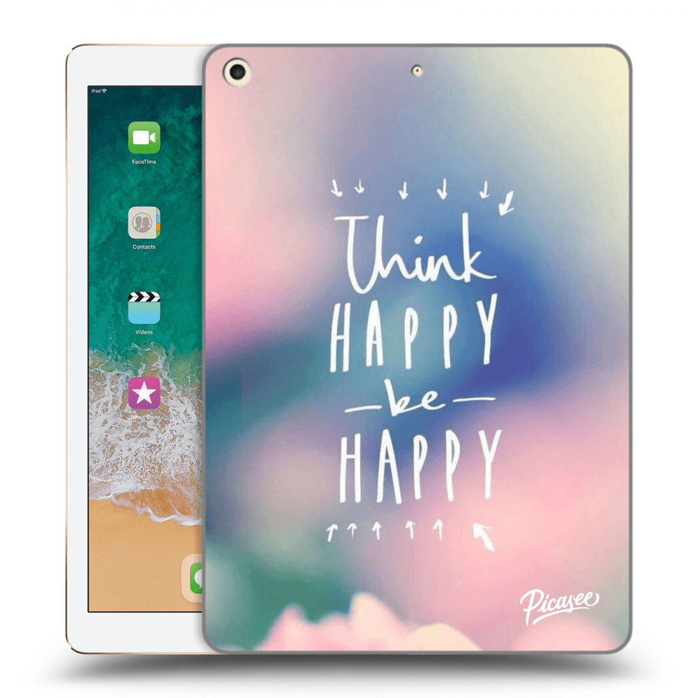 Picasee silikonowe przeźroczyste etui na Apple iPad 9.7" 2017 (5. gen) - Think happy be happy