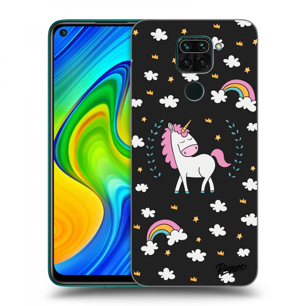 Picasee silikonowe czarne etui na Xiaomi Redmi Note 9 - Unicorn star heaven