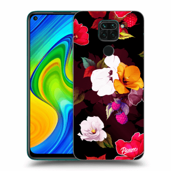 Picasee silikonowe czarne etui na Xiaomi Redmi Note 9 - Flowers and Berries