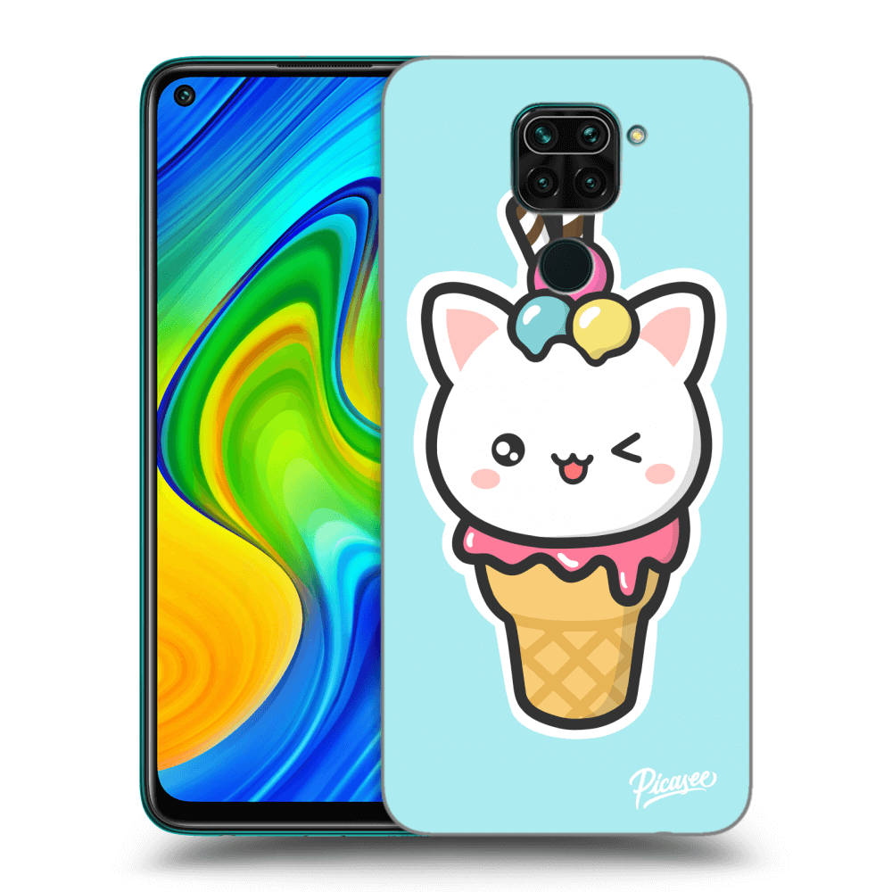 Picasee silikonowe czarne etui na Xiaomi Redmi Note 9 - Ice Cream Cat