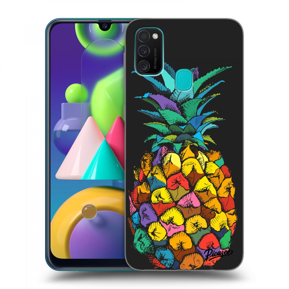Picasee silikonowe czarne etui na Samsung Galaxy M21 M215F - Pineapple