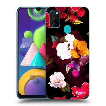 Picasee silikonowe czarne etui na Samsung Galaxy M21 M215F - Flowers and Berries