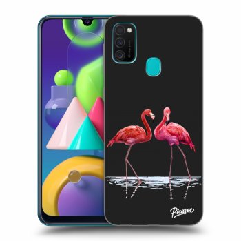 Picasee silikonowe czarne etui na Samsung Galaxy M21 M215F - Flamingos couple