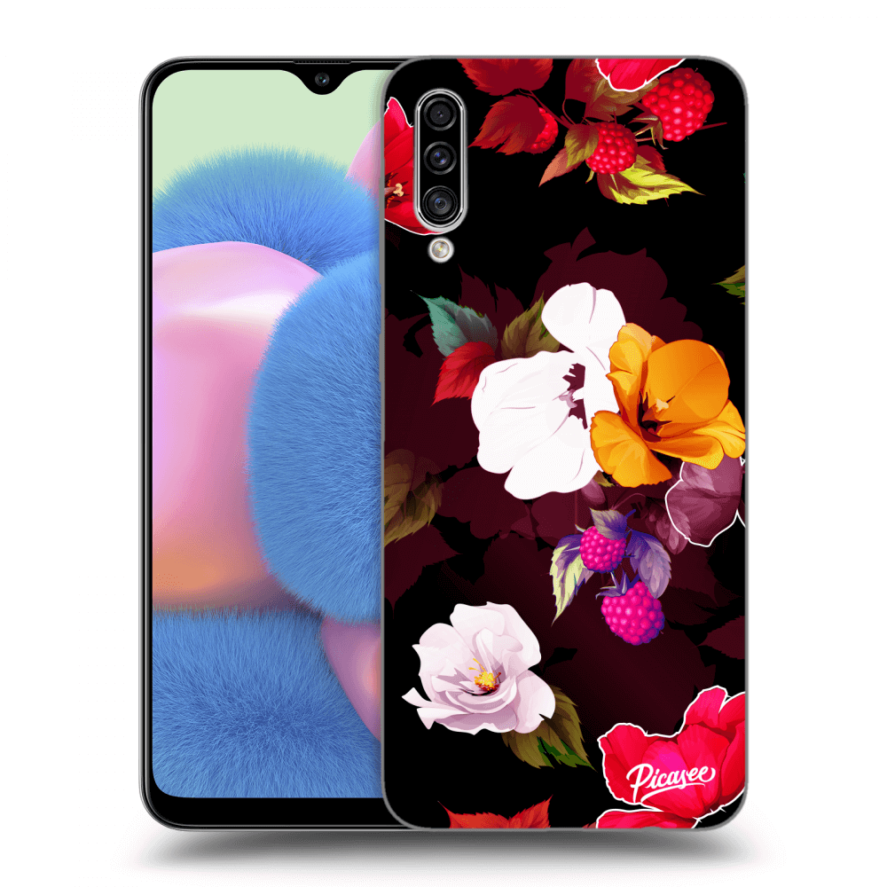 Picasee silikonowe czarne etui na Samsung Galaxy A30s A307F - Flowers and Berries