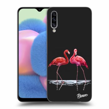 Picasee silikonowe czarne etui na Samsung Galaxy A30s A307F - Flamingos couple