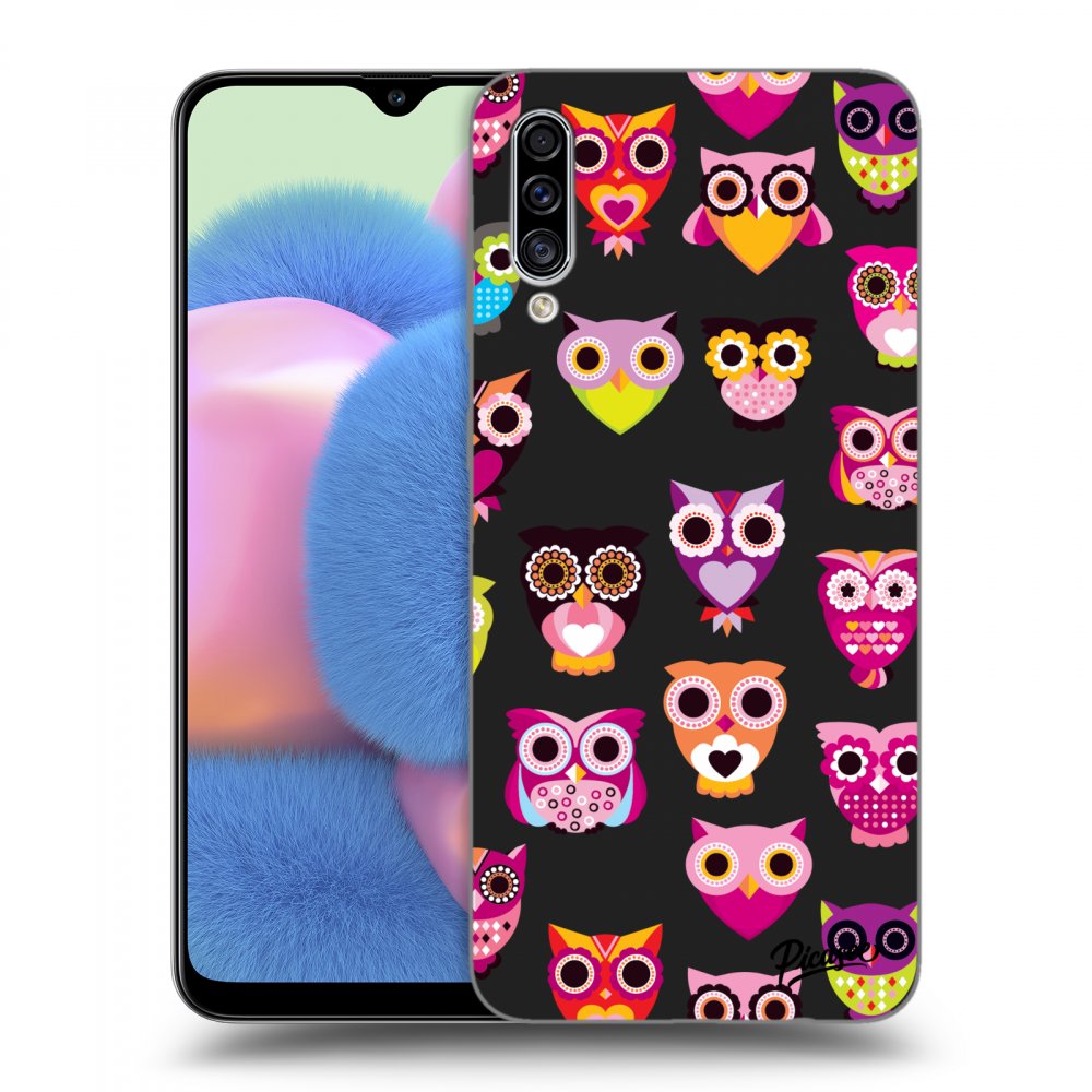 Picasee silikonowe czarne etui na Samsung Galaxy A30s A307F - Owls