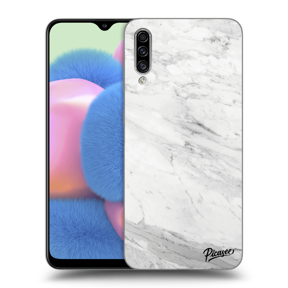 Picasee silikonowe czarne etui na Samsung Galaxy A30s A307F - White marble