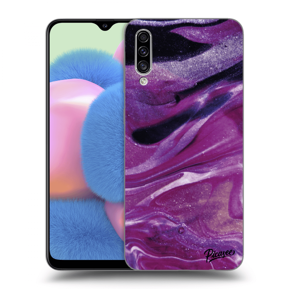 Picasee silikonowe przeźroczyste etui na Samsung Galaxy A30s A307F - Purple glitter