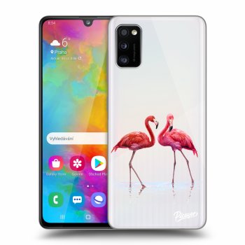 Picasee silikonowe przeźroczyste etui na Samsung Galaxy A41 A415F - Flamingos couple