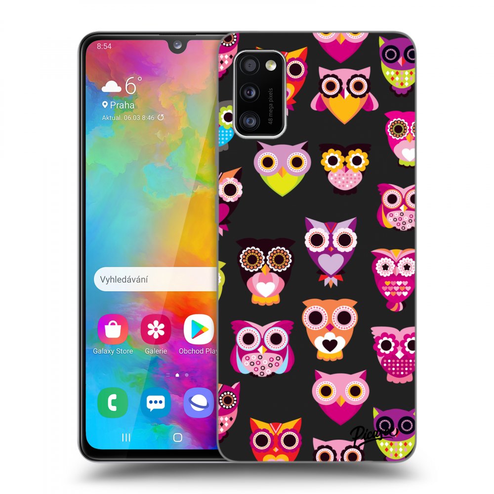 Picasee silikonowe czarne etui na Samsung Galaxy A41 A415F - Owls