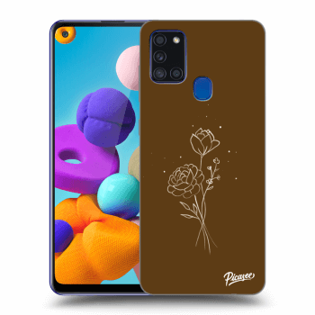 Picasee silikonowe czarne etui na Samsung Galaxy A21s - Brown flowers