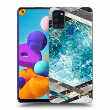 Picasee silikonowe przeźroczyste etui na Samsung Galaxy A21s - Blue geometry