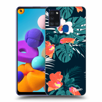 Picasee silikonowe czarne etui na Samsung Galaxy A21s - Monstera Color