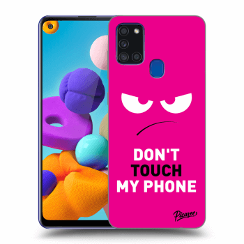 Picasee silikonowe przeźroczyste etui na Samsung Galaxy A21s - Angry Eyes - Pink