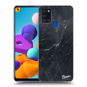 Picasee silikonowe przeźroczyste etui na Samsung Galaxy A21s - Black marble