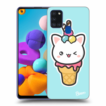Picasee silikonowe przeźroczyste etui na Samsung Galaxy A21s - Ice Cream Cat