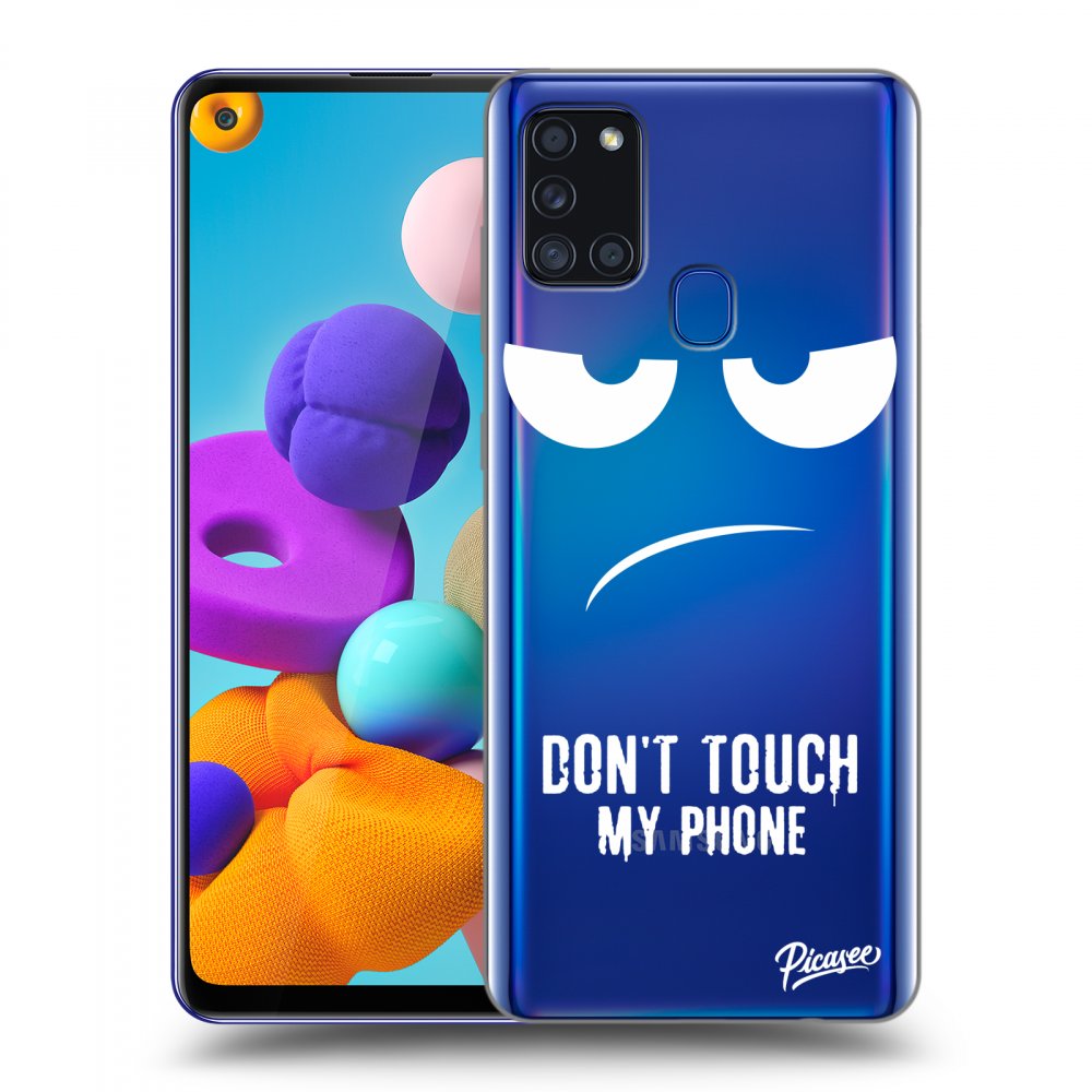 Picasee silikonowe przeźroczyste etui na Samsung Galaxy A21s - Don't Touch My Phone