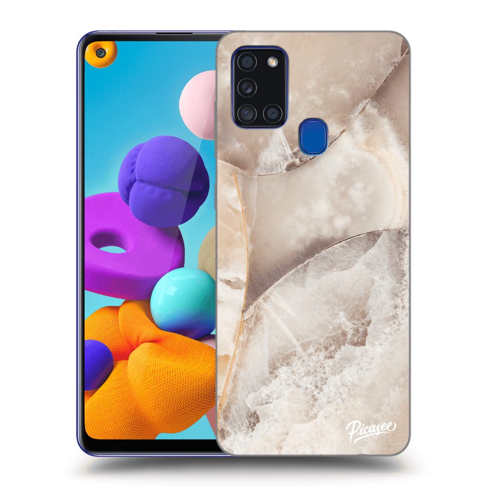 Picasee silikonowe przeźroczyste etui na Samsung Galaxy A21s - Cream marble