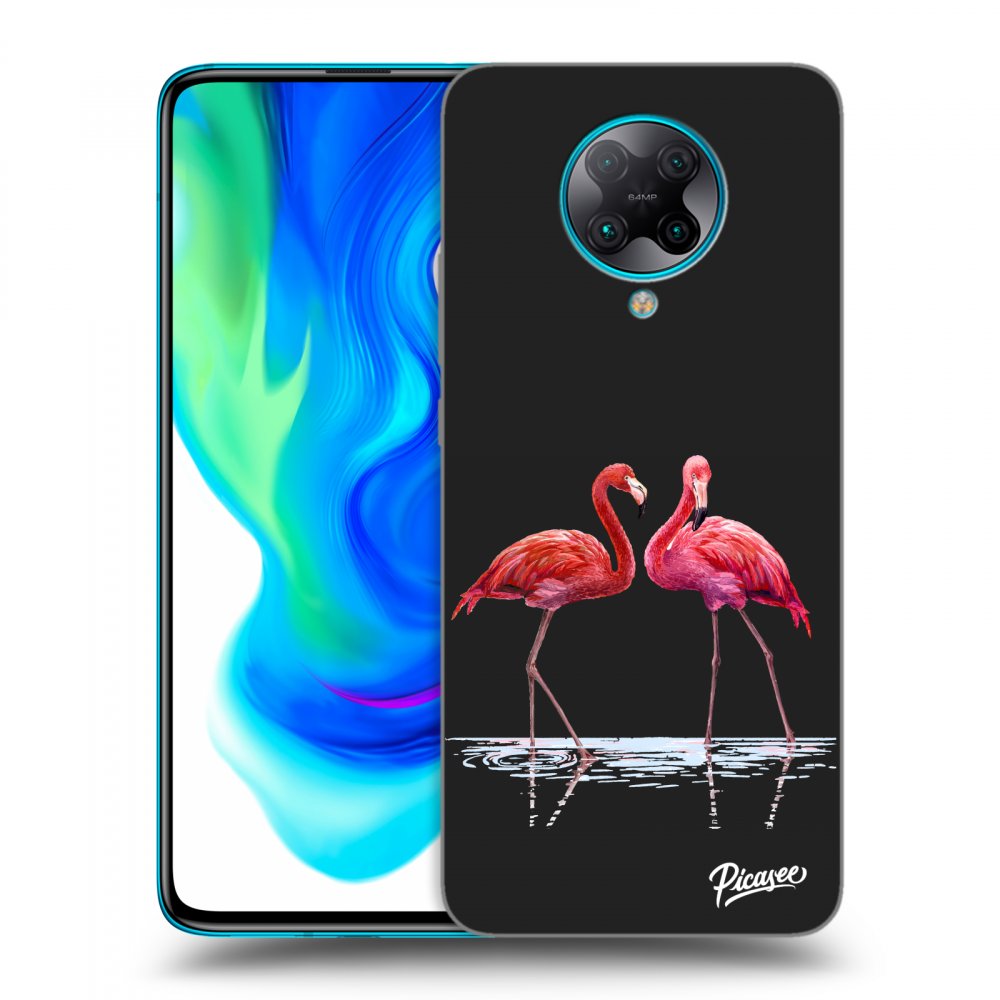 Picasee silikonowe czarne etui na Xiaomi Poco F2 Pro - Flamingos couple