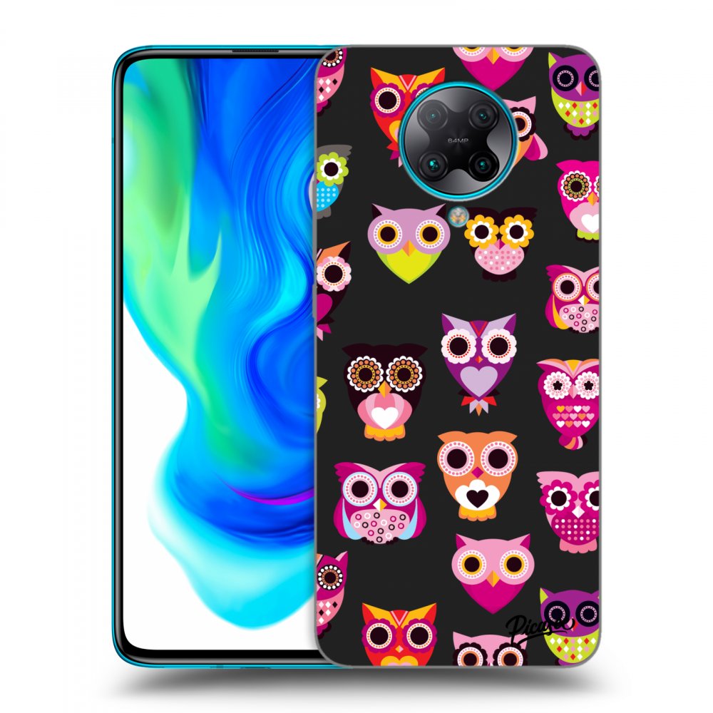 Picasee silikonowe czarne etui na Xiaomi Poco F2 Pro - Owls