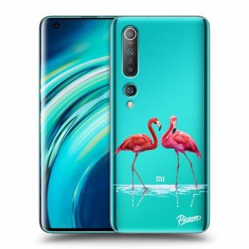Picasee silikonowe przeźroczyste etui na Xiaomi Mi 10 - Flamingos couple