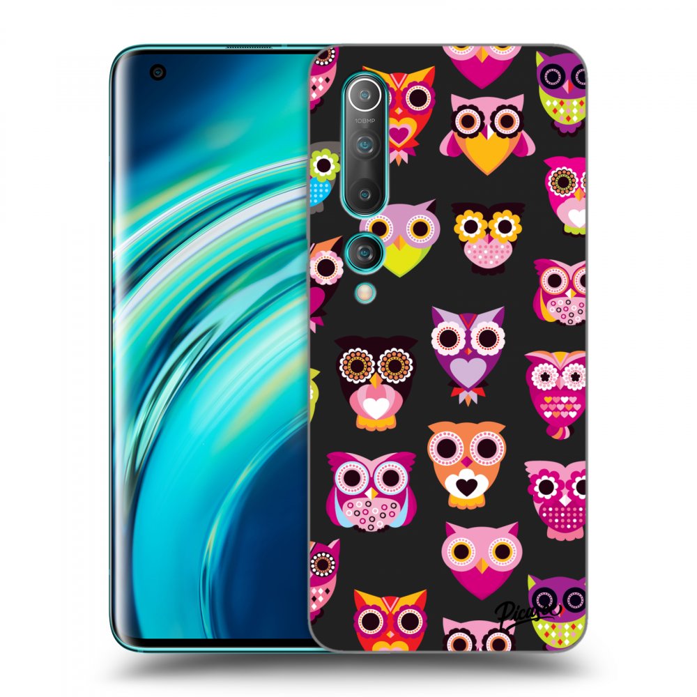 Picasee silikonowe czarne etui na Xiaomi Mi 10 - Owls