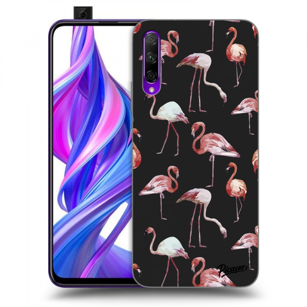 Picasee silikonowe czarne etui na Honor 9X Pro - Flamingos