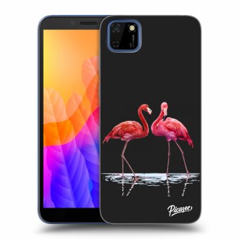 Picasee silikonowe czarne etui na Huawei Y5P - Flamingos couple