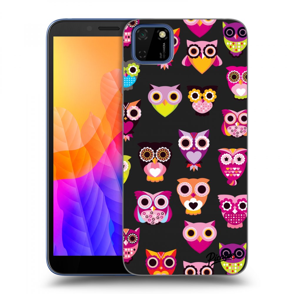 Picasee silikonowe czarne etui na Huawei Y5P - Owls