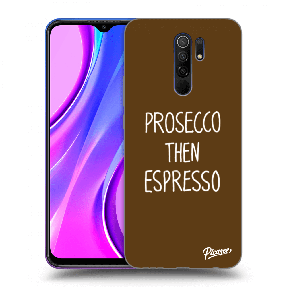 Picasee silikonowe czarne etui na Xiaomi Redmi 9 - Prosecco then espresso