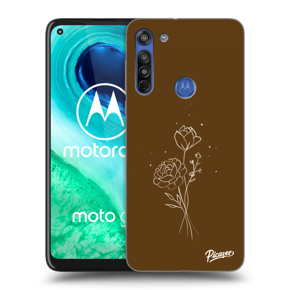 Picasee silikonowe czarne etui na Motorola Moto G8 - Brown flowers