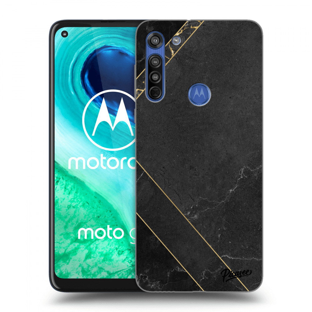 Picasee silikonowe przeźroczyste etui na Motorola Moto G8 - Black tile