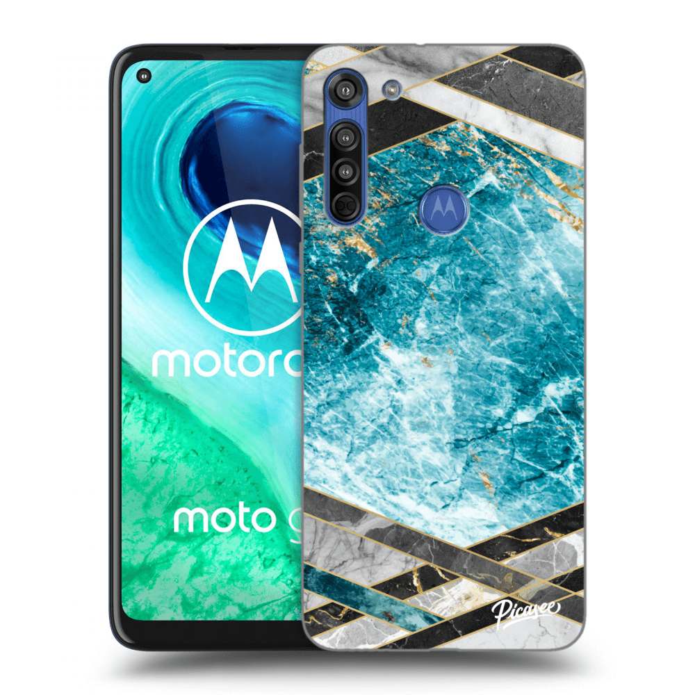 Picasee silikonowe czarne etui na Motorola Moto G8 - Blue geometry