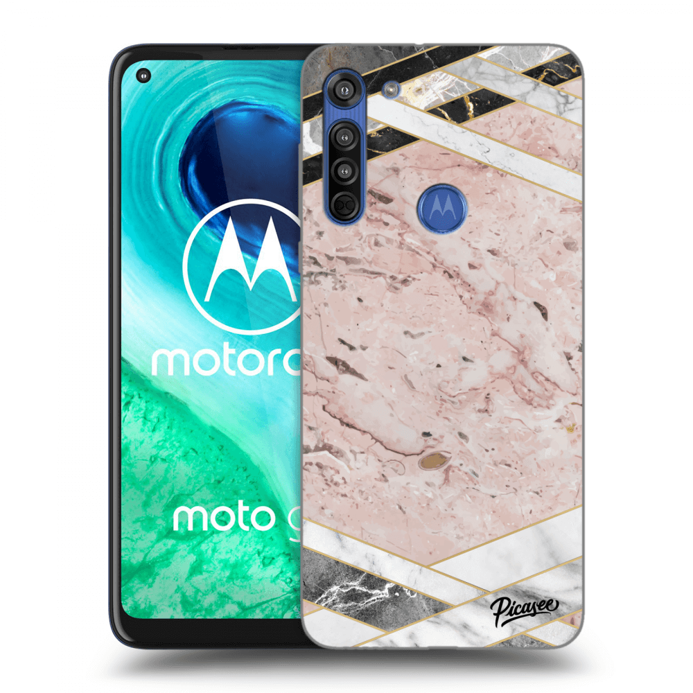 Picasee silikonowe czarne etui na Motorola Moto G8 - Pink geometry