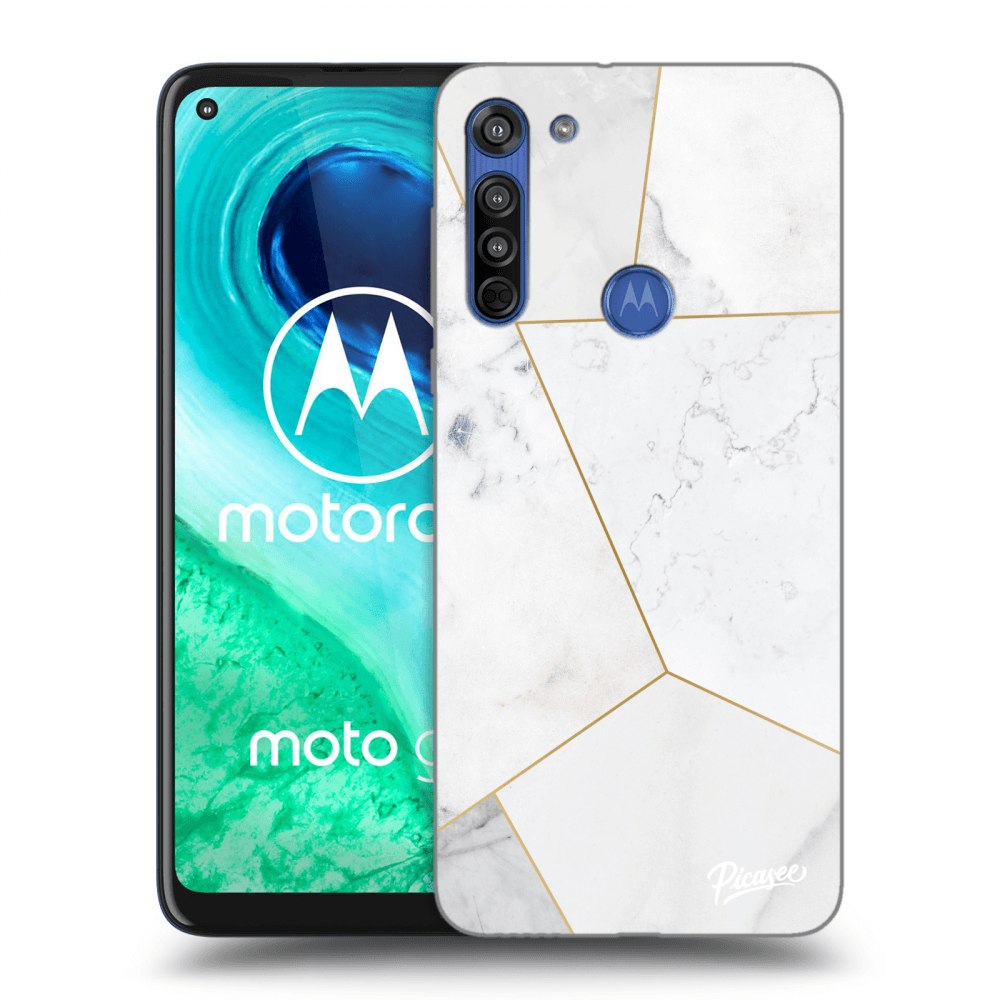 Picasee silikonowe czarne etui na Motorola Moto G8 - White tile