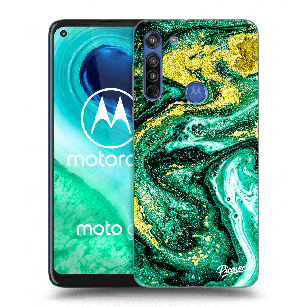 Picasee silikonowe przeźroczyste etui na Motorola Moto G8 - Green Gold