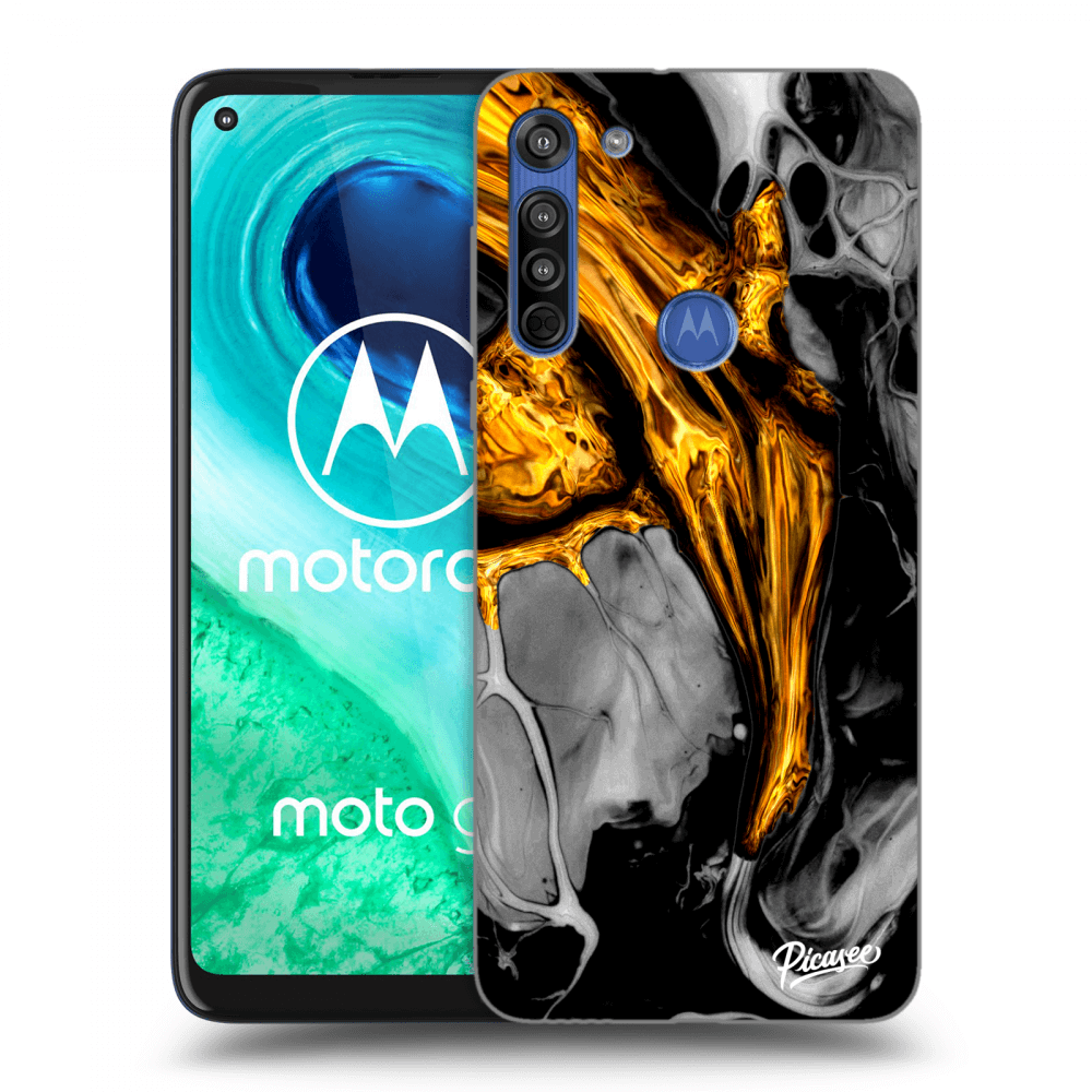 Picasee silikonowe czarne etui na Motorola Moto G8 - Black Gold