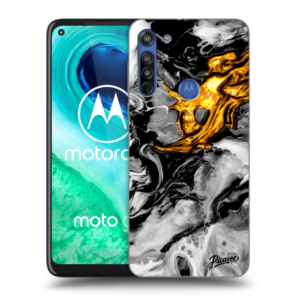 Picasee silikonowe przeźroczyste etui na Motorola Moto G8 - Black Gold 2