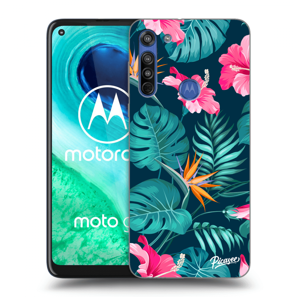 Picasee silikonowe czarne etui na Motorola Moto G8 - Pink Monstera